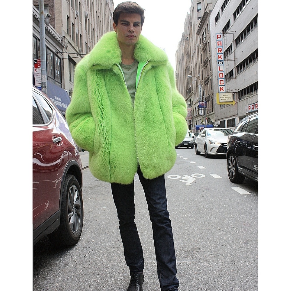 Men's Lime Green bomber fur jacket